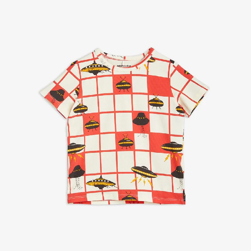 Men's smart - casual checkered t - shirts for semi - formal occasionsMini Rodini UFO AOP SS Red Men's smart - casual checkered t - shirts for semi - formal occasionsMini Rodini UFO AOP SS Red