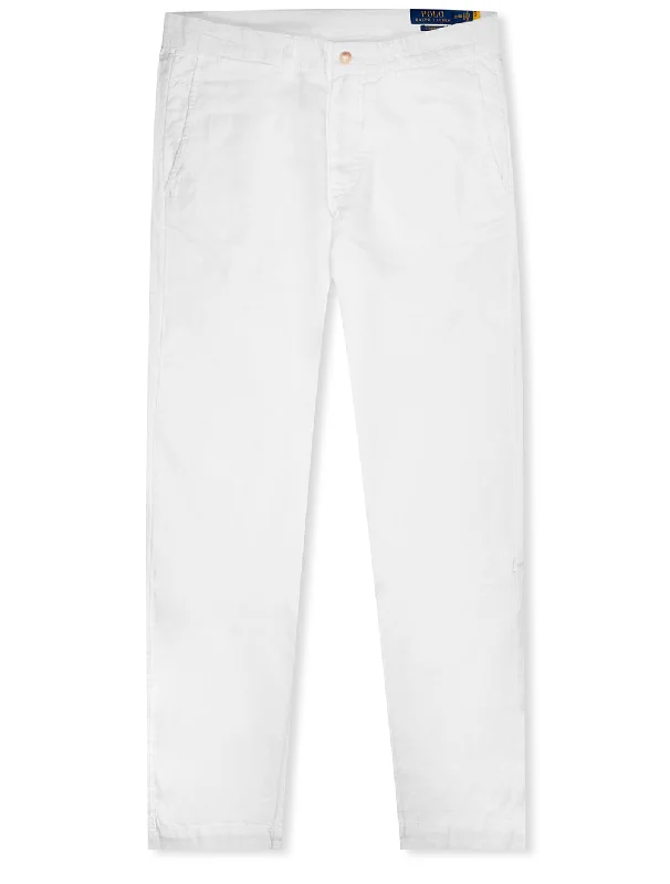 Men's two - tone stripe polo shirts with a preppy styleLinen Cotton Trousers White