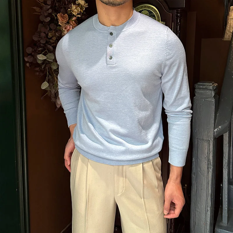 Men's plus size golf polo shirts in moisture wicking fabricSlim-Fit Henley Knitted Long Sleeve T-Shirt