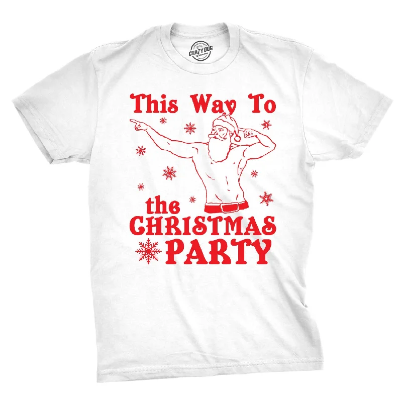 Men's short - sleeve linen t - shirts for summer beach outingsThis Way To The Christmas Party Men's T Shirt Men's short - sleeve linen t - shirts for summer beach outingsThis Way To The Christmas Party Men's T Shirt