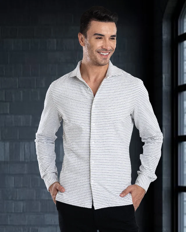 Men's slim fit short sleeve polo shirts with contrast collarsGrey White Candy Stripes Polo Shirt