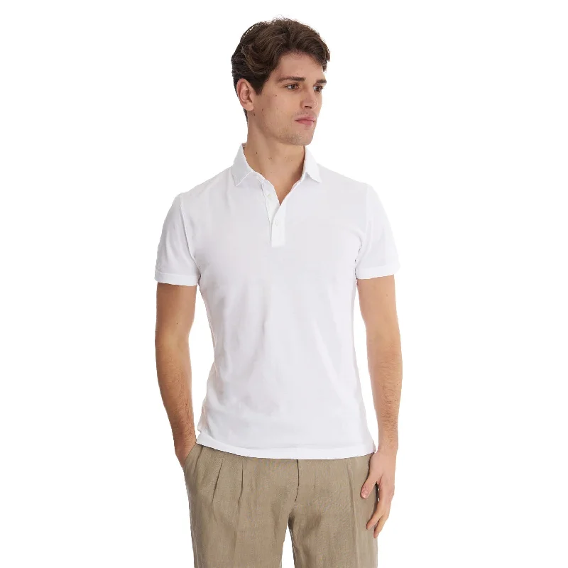 Men's button - down spread collar polo shirts for business casualWHITE SHORT SLEEVE POLO