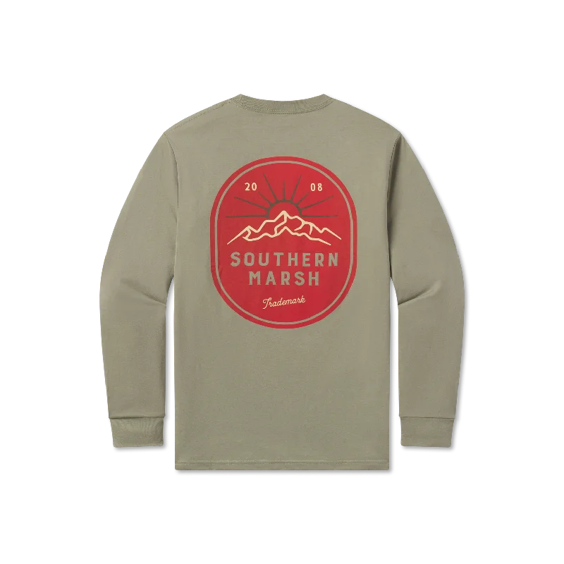 Men's long sleeve slim fit button - down shirts for business meetingsYouth Branding Collection Tee - Mountain Rise - Long Sleeve