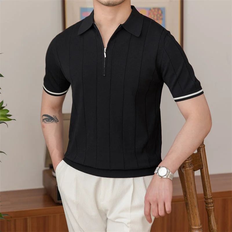 Men's plus size golf polo shirts in moisture wicking fabricZipped Pleated Knitted Polo