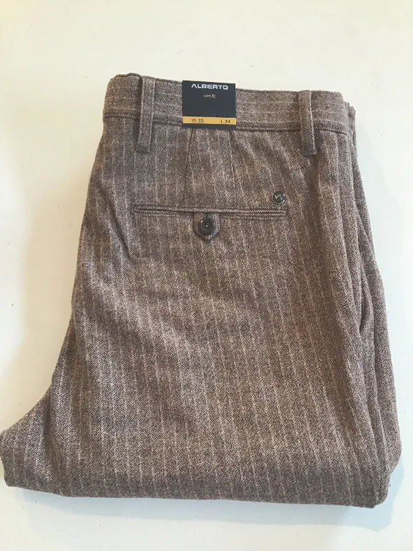 Men's high - waisted casual corduroy pants for a vintage charmALBERTO Brown Stripe Rob Dress Pant