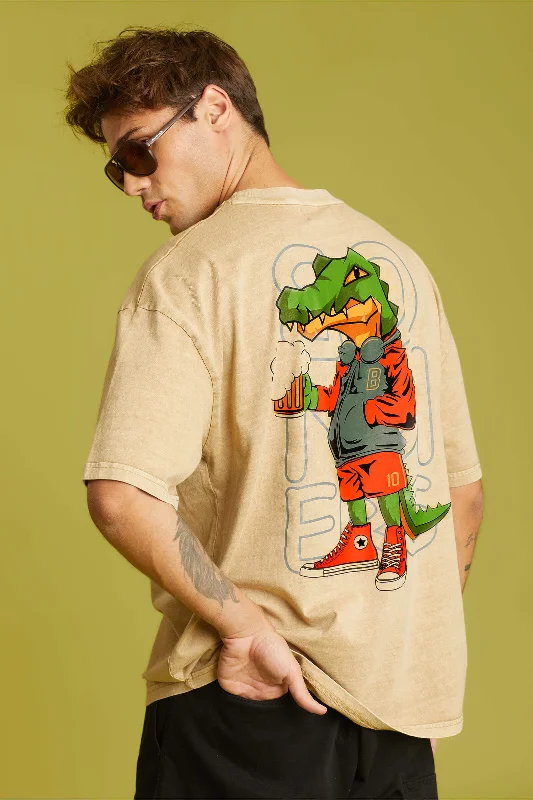 Men's ribbed t - shirts with a textured finish for added styleAlligator Faded Effect Oversized T-shirt