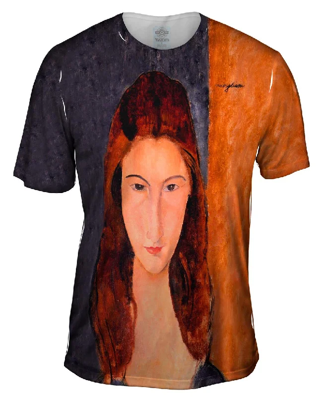 Men's short - sleeve linen t - shirts for summer beach outingsAmedeo Modigliani - "Jeanne Hebuterne" (1919) Men's short - sleeve linen t - shirts for summer beach outingsAmedeo Modigliani - "Jeanne Hebuterne" (1919)