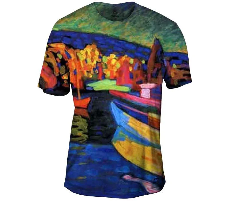 Men's organic cotton crew - neck t - shirts for everyday comfortAutumn Landscape with Boats - Kandinsky Men's organic cotton crew - neck t - shirts for everyday comfortAutumn Landscape with Boats - Kandinsky