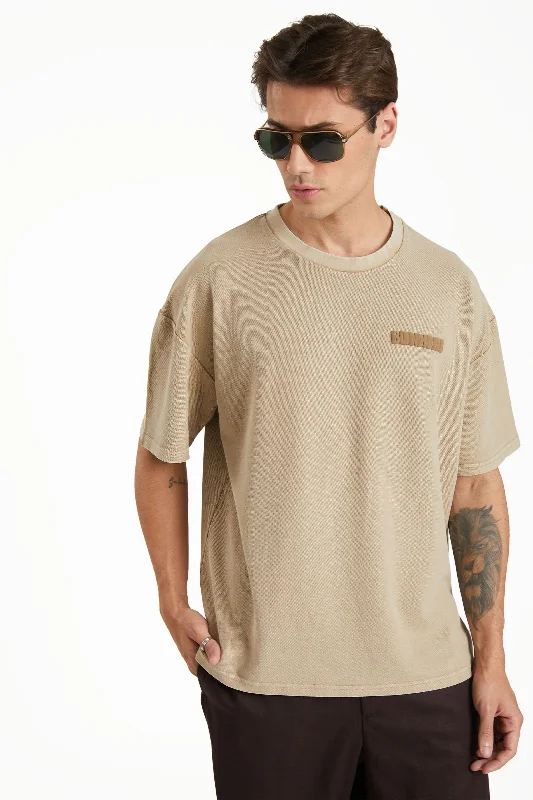 Men's mock - neck t - shirts with a modern and sleek styleBeige Heavyweight Pique Oversized T-shirt