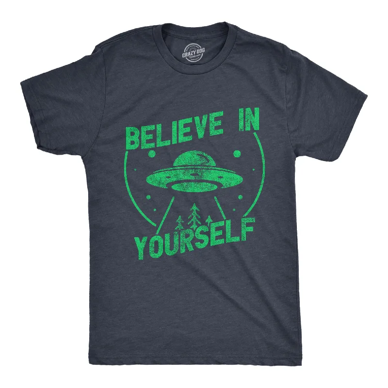 Men's button - front t - shirts with a unique artistic printBelieve In Yourself UFO Men's T Shirt