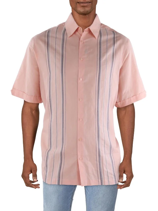 Men's mock - neck t - shirts with a modern and sleek styleBig & Tall Mens Striped Short Sleeve Button-Down Shirt Men's mock - neck t - shirts with a modern and sleek styleBig & Tall Mens Striped Short Sleeve Button-Down Shirt