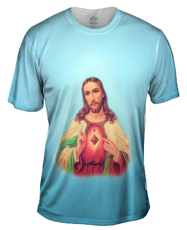 Men's button - front t - shirts with a unique artistic print"Blessing Jesus"