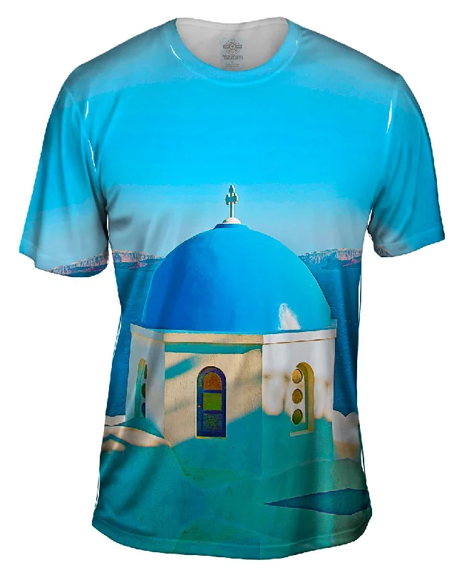 Men's slim - fit graphic t - shirts with vintage rock band printsBlue Dome Santorini - Oia