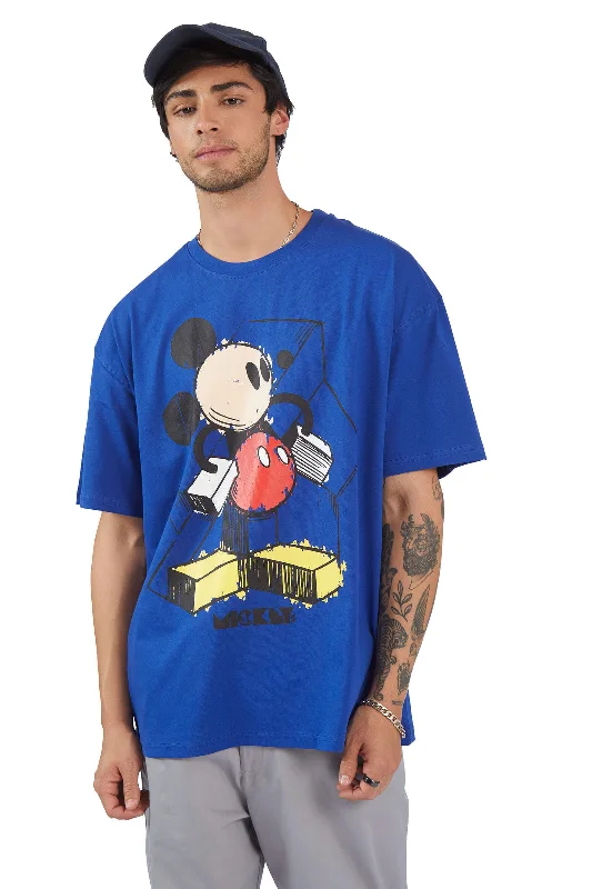 Men's antimicrobial t - shirts for odor - free freshness during travelBlue Mickey Scribble Oversized T-shirt