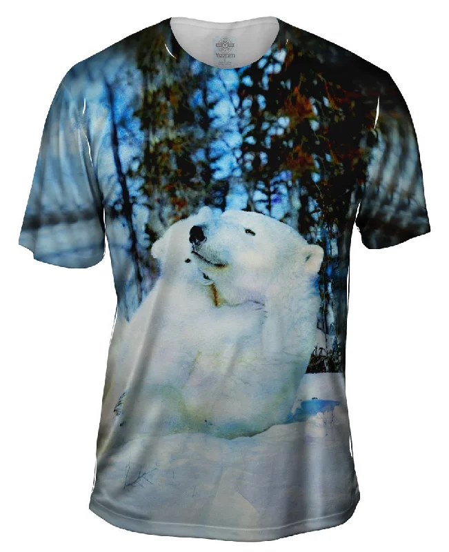 Men's smart - casual checkered t - shirts for semi - formal occasionsBlue Watercolor Polar Bear Men's smart - casual checkered t - shirts for semi - formal occasionsBlue Watercolor Polar Bear