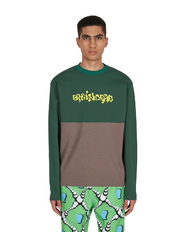 Men's long - sleeve henley t - shirts with button - down placketsEmbroidered Football Longsleeve T-Shirt Green Men's long - sleeve henley t - shirts with button - down placketsEmbroidered Football Longsleeve T-Shirt Green