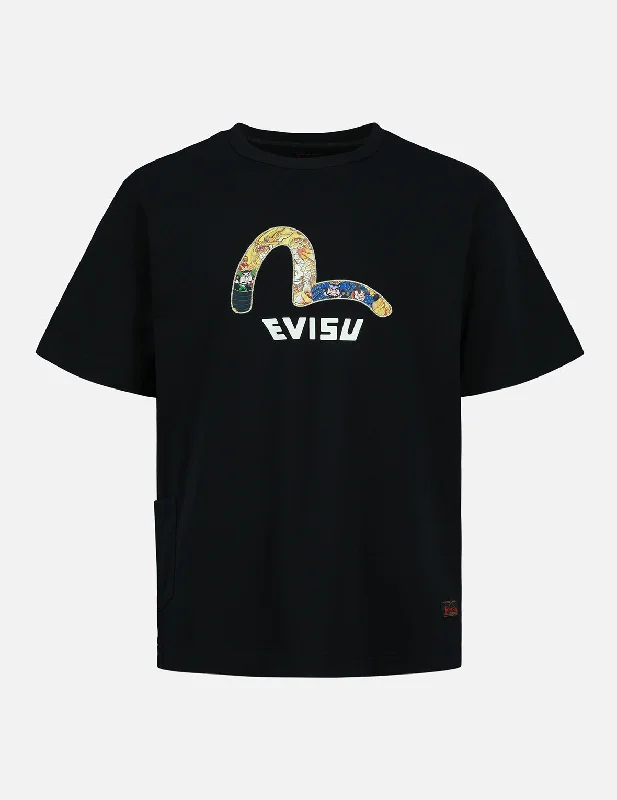 Men's moisture - wicking athletic t - shirts for intense workoutsBrocade-pattern Seagull Appliqué Multi-Pocket T-Shirt