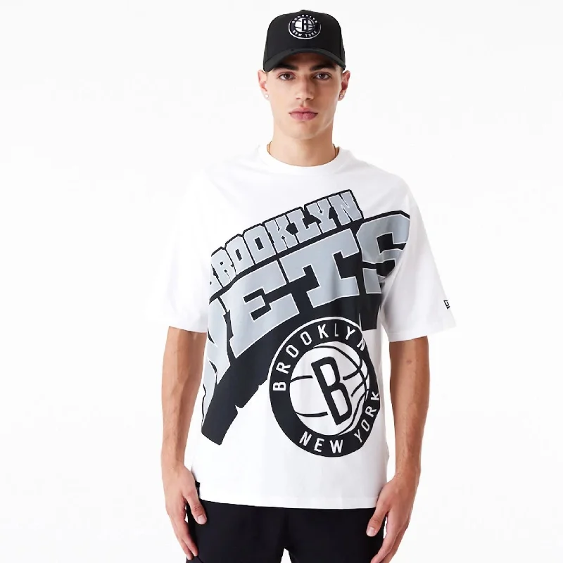 Men's moisture - wicking athletic t - shirts for intense workoutsBrooklyn Nets NBA Large Wordmark White Oversized T-Shirt