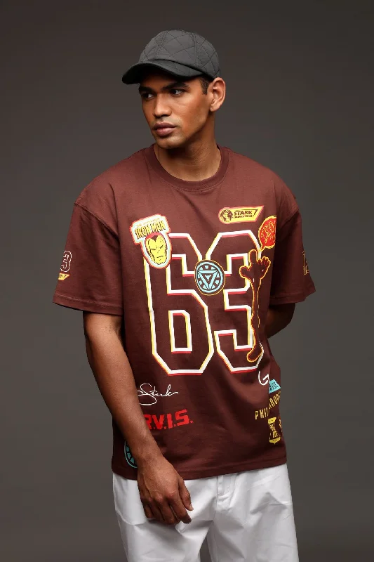 Men's mock - neck t - shirts with a modern and sleek styleBrown Iron Man Oversized T-shirt