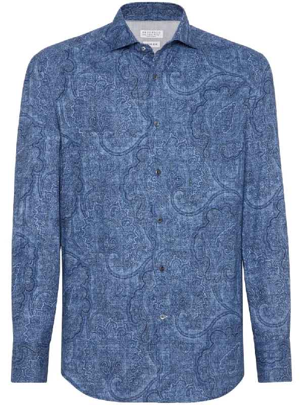 Men's eco - friendly recycled t - shirts for sustainable fashion choicesBrunello Cucinelli Men's Shirts blue