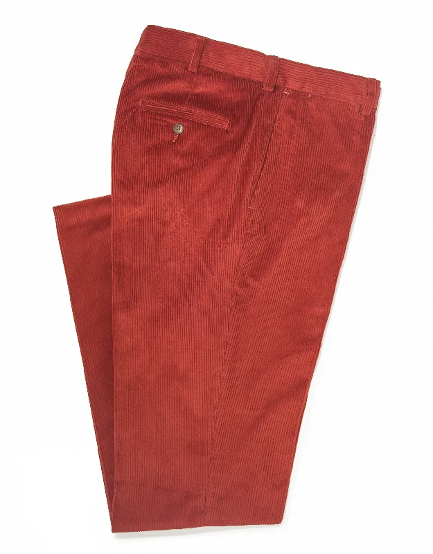 Men's tapered leg casual twill pants for a modern office lookBURNT ORANGE CORDUROY PANTS