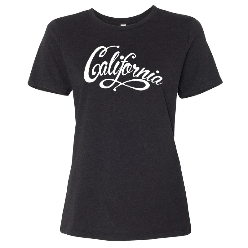 Men's tie - dye t - shirts with a bohemian styleCalifornia Beach Script White Print Women's Relaxed Jersey Tee