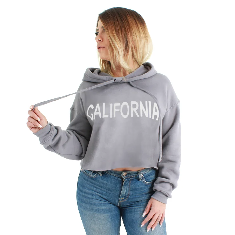 Men's button - front t - shirts with a unique artistic printCalifornia Bold Text Cropped Hoodie Grey