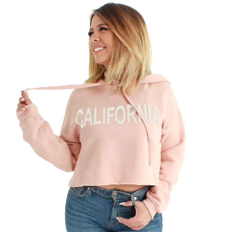 Men's slim - fit graphic t - shirts with vintage rock band printsCalifornia Bold Text Cropped Hoodie Peach
