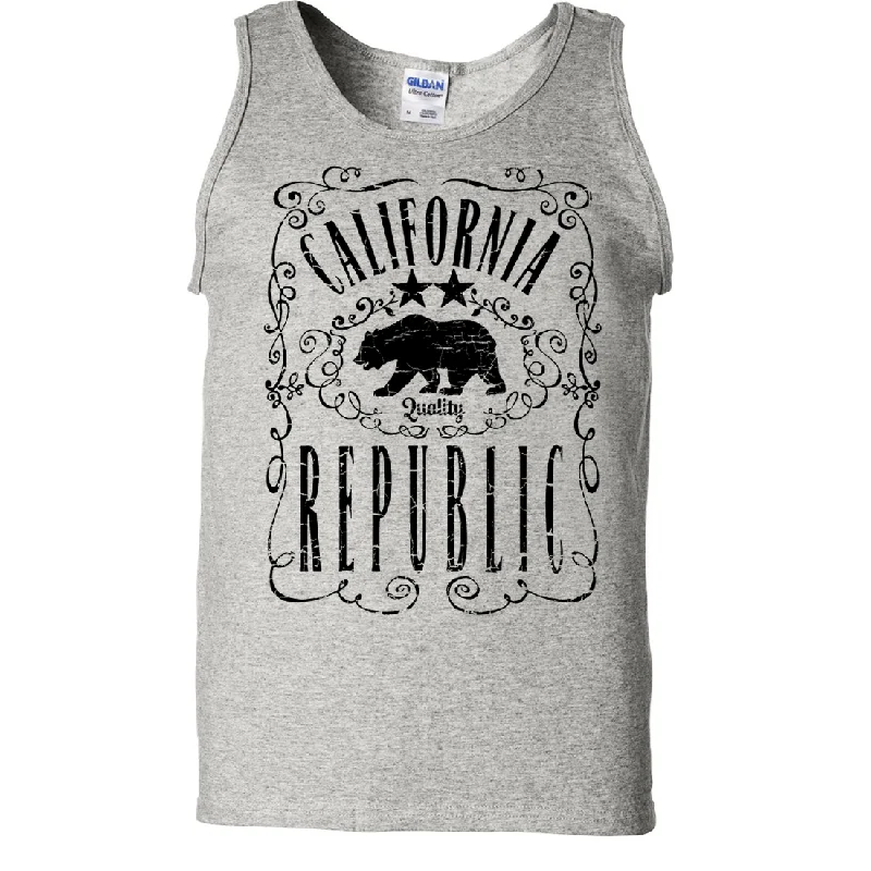 Men's smart - casual checkered t - shirts for semi - formal occasionsCalifornia Republic JD Whiskey Black Print Asst Colors Tank Top Men's smart - casual checkered t - shirts for semi - formal occasionsCalifornia Republic JD Whiskey Black Print Asst Colors Tank Top