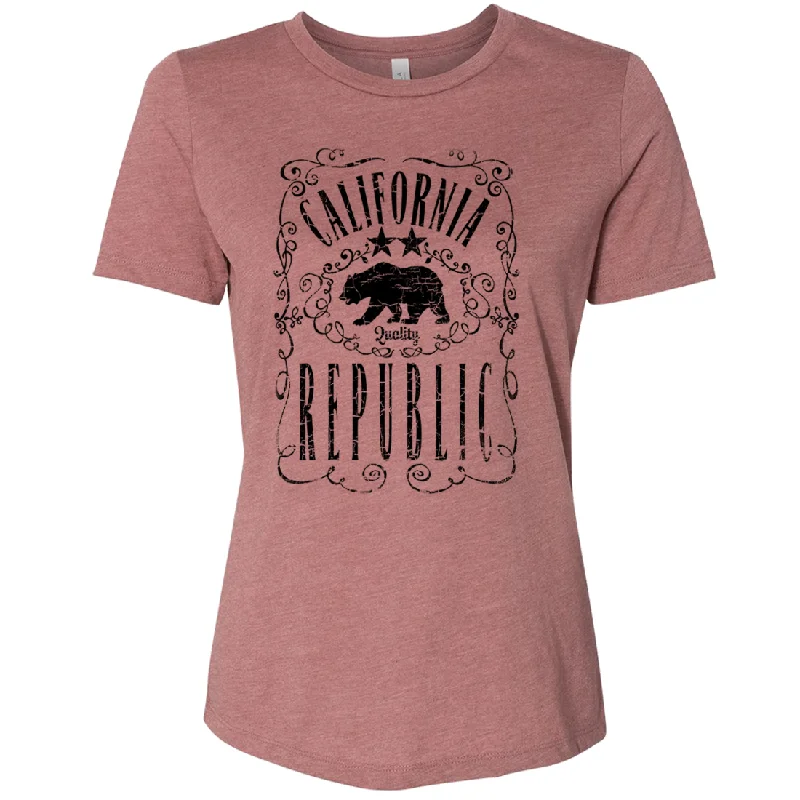 Men's ribbed t - shirts with a textured finish for added styleCalifornia Republic JD Whiskey Black Print Women's Relaxed Jersey Tee