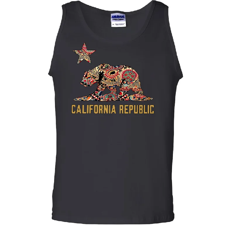 Men's mock - neck t - shirts with a modern and sleek styleCalifornia Republic Paisley Bear Asst Colors Tank Top