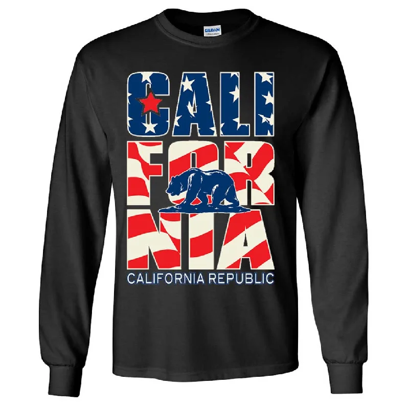 Men's lightweight performance t - shirts for running marathonsCalifornia Republic USA Flag Long Sleeve Shirt Men's lightweight performance t - shirts for running marathonsCalifornia Republic USA Flag Long Sleeve Shirt