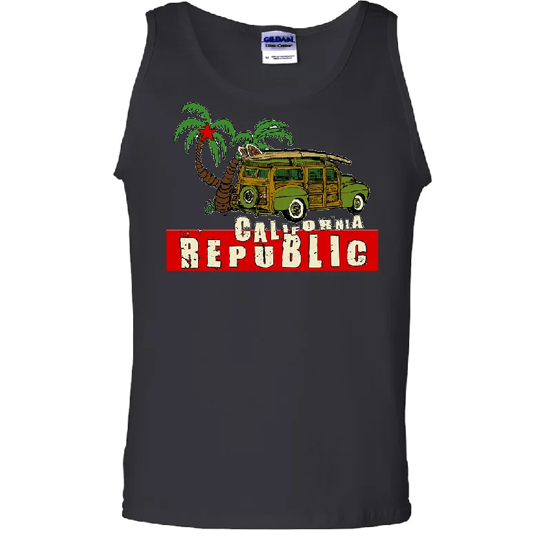 Men's distressed denim - look t - shirts with a rugged appealCalifornia Republic Woody Asst Colors Tank Top Men's distressed denim - look t - shirts with a rugged appealCalifornia Republic Woody Asst Colors Tank Top