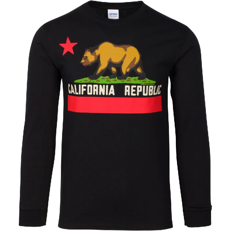 Men's short - sleeve linen t - shirts for summer beach outingsCalifornia State Flag - Borderless Black Long Sleeve T-Shirt