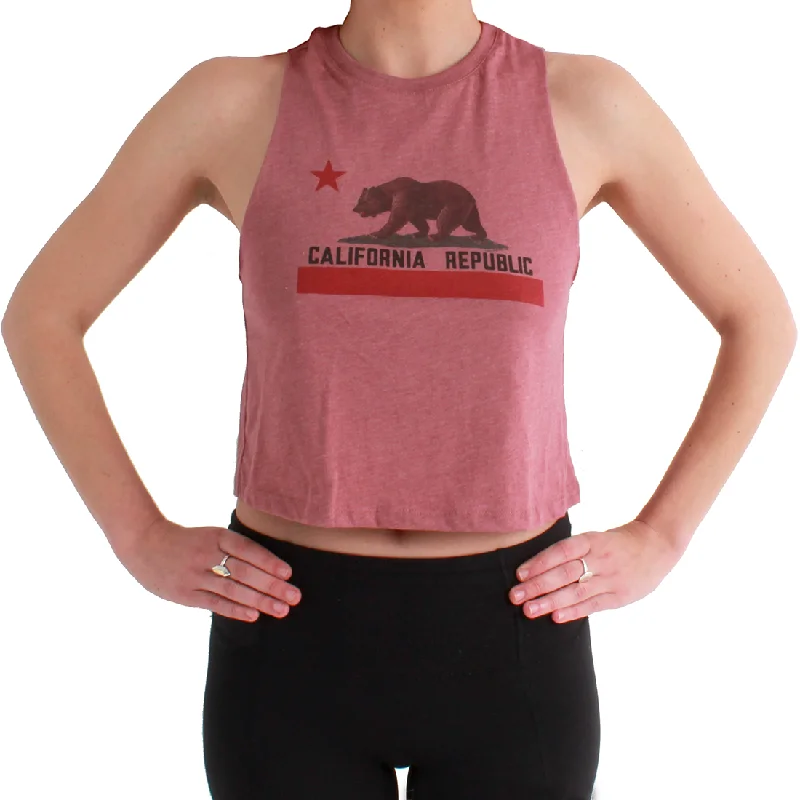 Men's eco - friendly recycled t - shirts for sustainable fashion choicesCalifornia State Flag Racerback Cropped Tank Heather Mauve