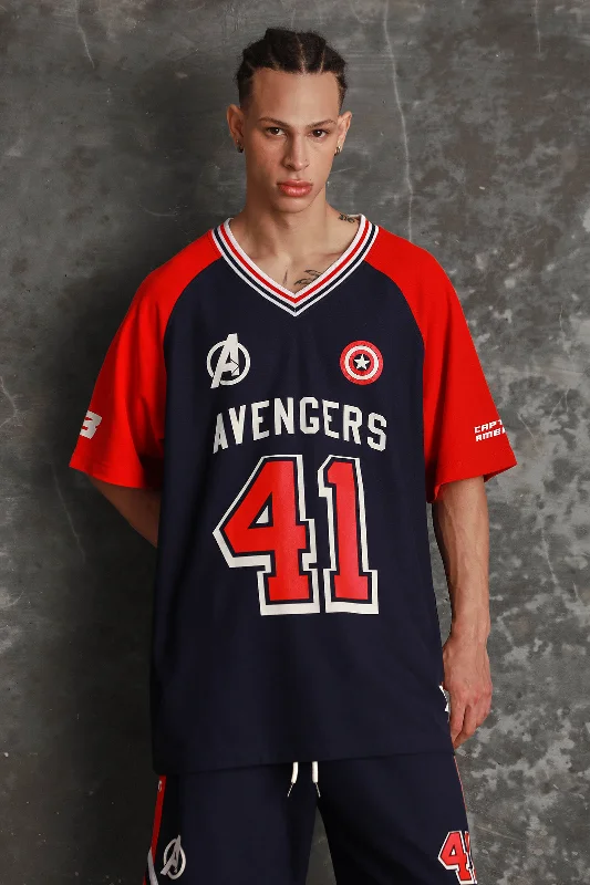 Men's button - front t - shirts with a unique artistic printCaptain America Jersey Oversized T-shirt