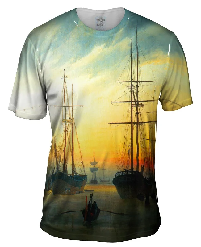 Men's smart - casual checkered t - shirts for semi - formal occasionsCaspar David Friedrich - "View of a Harbour" (1815)