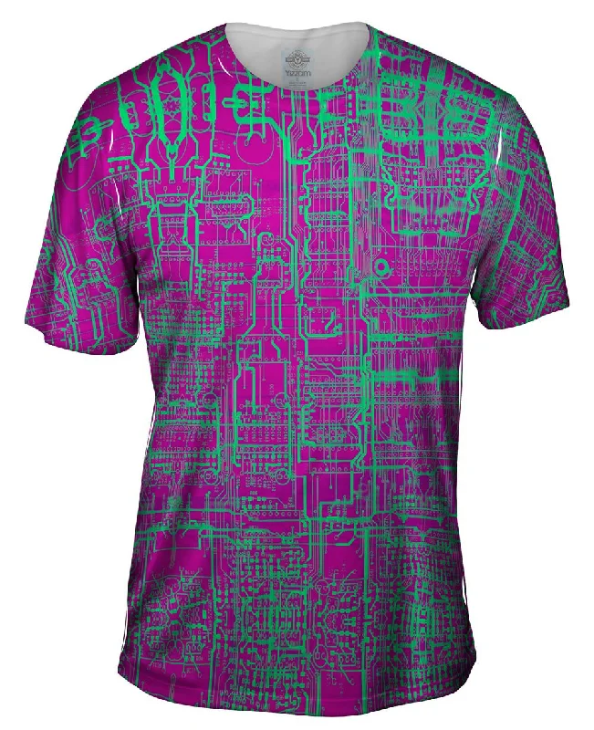 Men's smart - casual checkered t - shirts for semi - formal occasionsCircuit Board Pink