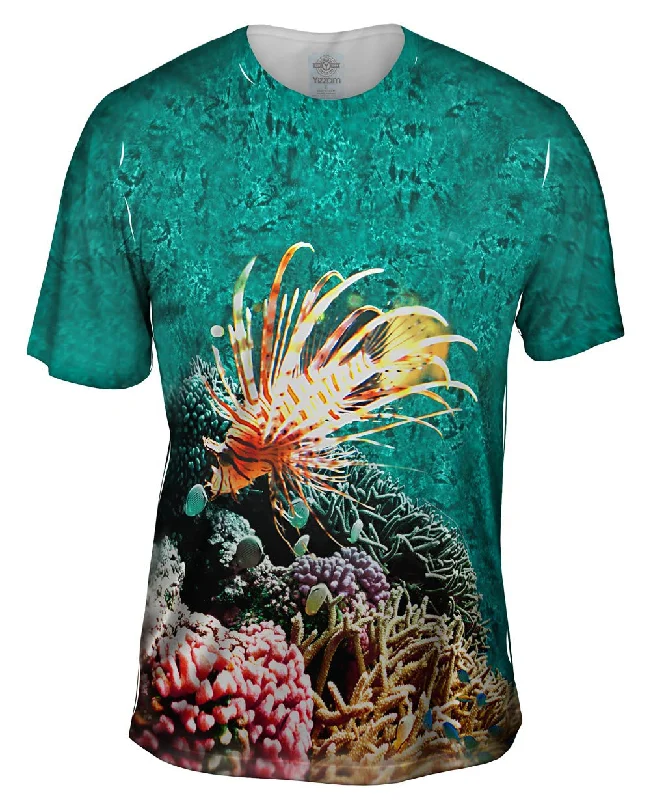 Men's short - sleeve linen t - shirts for summer beach outingsCoral reef 002
