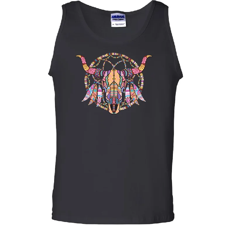 Men's printed Hawaiian t - shirts for tropical vacationsCow Skull Mosaic Asst Colors Tank Top
