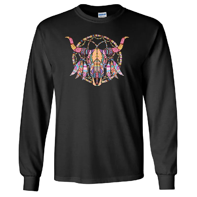 Men's lightweight performance t - shirts for running marathonsCow Skull Mosaic Long Sleeve Shirt