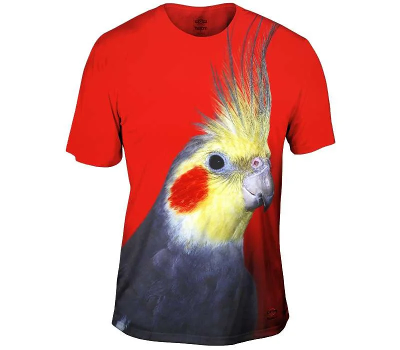 Men's lightweight performance t - shirts for running marathonsCurious Cockatiel on Red Men's lightweight performance t - shirts for running marathonsCurious Cockatiel on Red