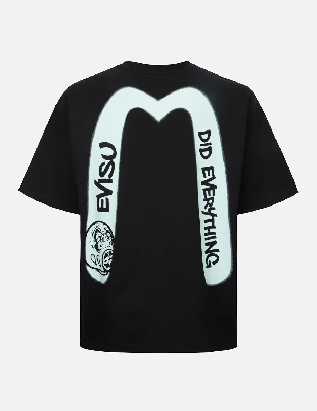 Men's button - front t - shirts with a unique artistic printDaruma and Slogan Daicock Print T-shirt