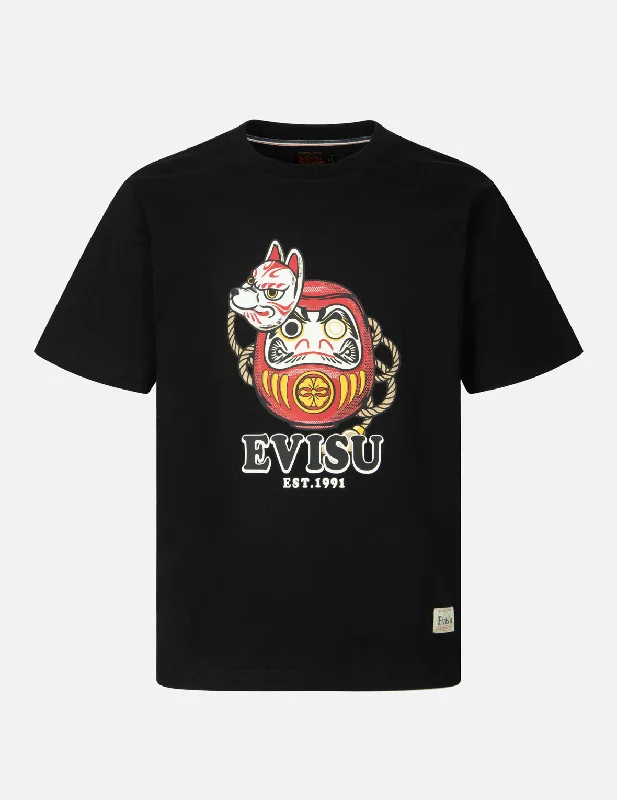 Men's organic cotton crew - neck t - shirts for everyday comfortDaruma with Inari Mask Print Regular Fit T-shirt