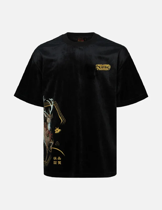 Men's ribbed t - shirts with a textured finish for added styleDivine Deer Print and Foil Logo Loose Fit T-shirt Men's ribbed t - shirts with a textured finish for added styleDivine Deer Print and Foil Logo Loose Fit T-shirt