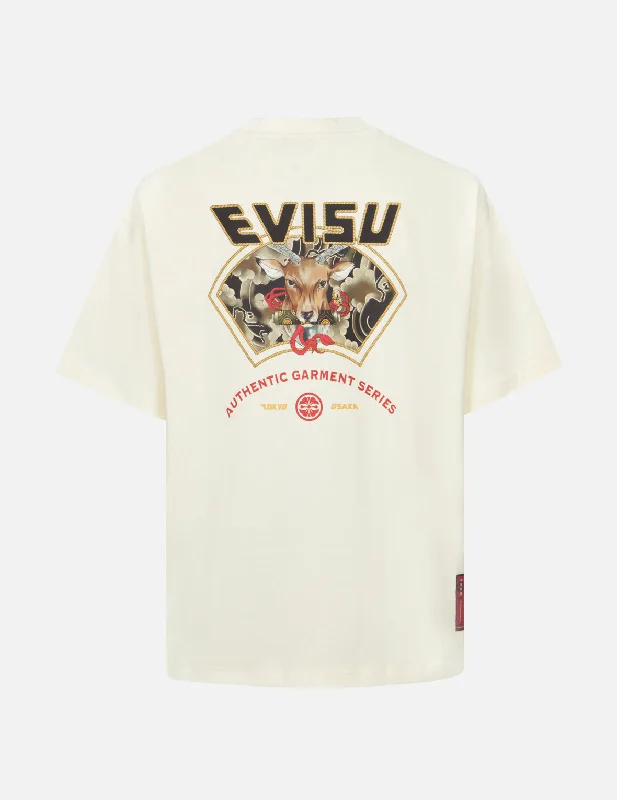 Men's button - front t - shirts with a unique artistic printDivine Deer Print with Logo Embroidery Loose Fit T-shirt Men's button - front t - shirts with a unique artistic printDivine Deer Print with Logo Embroidery Loose Fit T-shirt