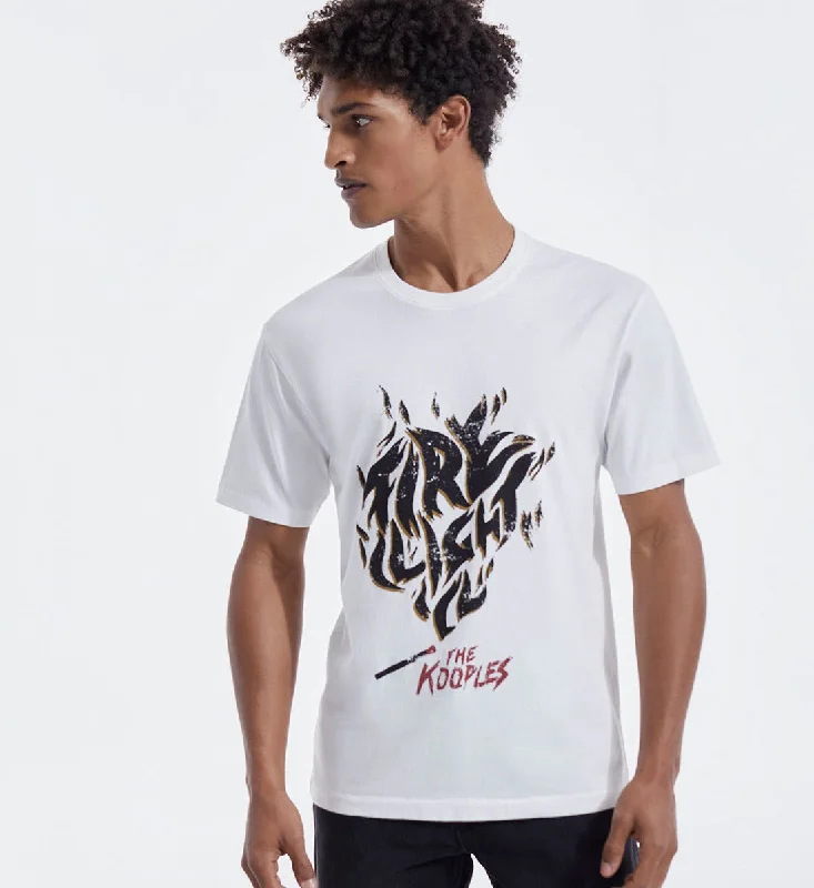 Men's printed Hawaiian t - shirts for tropical vacationsEcru Cotton T-shirt With Rock-style Motif Men's printed Hawaiian t - shirts for tropical vacationsEcru Cotton T-shirt With Rock-style Motif