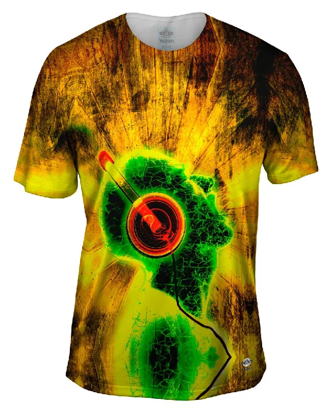 Men's short - sleeve linen t - shirts for summer beach outingsEdm Blazing Music Yellow