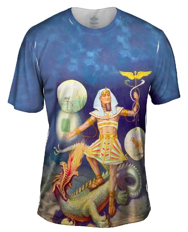 Men's short - sleeve linen t - shirts for summer beach outings"Egypt Hermes"