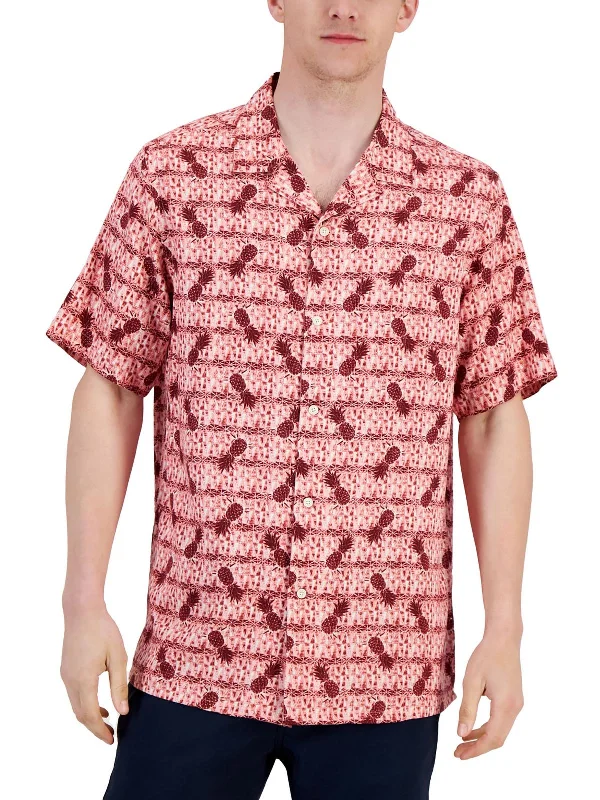 Men's short - sleeve linen t - shirts for summer beach outingsElevated Mens Collar Printed Button-Down Shirt